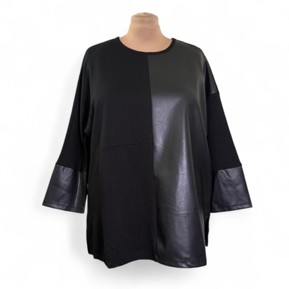 JONES NEW YORK Leather and Knit 3/4 Dolman Sleeve Seam Detail Tunic, NEW 2X